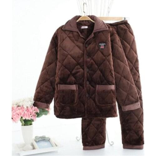 Mens Flannel Winter Thick Pajama Male Thick Long Sleeve Pijama Casual Winter Autumn Pyjamas Men Coral Fleece Sleep 2pc/set