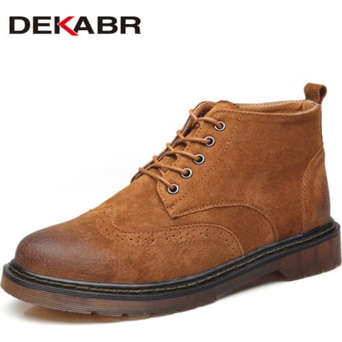 DEKABR Cow Suede Autumn Men Boots Fashion Non-slip Working Ankle Boots Male High Top Casual Shoes Motorcycle Martins Boots