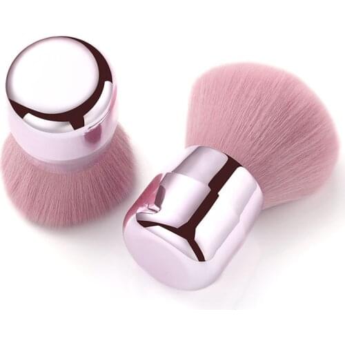 New 2020 1pc Large Soft Blusher Brush Pink Hair Mushroom Powder Makeup Brush With Portable Aluminum Short Handle Make Up Tool