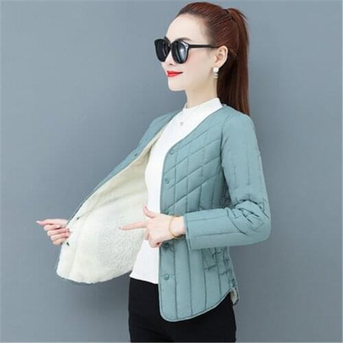 2021 Winter Fashion New Style Short Long Sleeves Plus Fleece Liner Bottoming Light And Warm Cotton-Padded Jacket Women Trendy