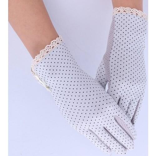 Sun protection gloves cotton summer gloves for women Dot bow womens thin female drive gloves suncreen Slip-resistant