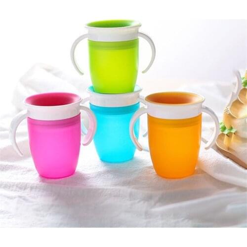 Food Grade Silicone 360 Degrees Rotated Children Drinking Cup Safety Leakproof Anti-choke Kids Water Feeding Cup Double Handle