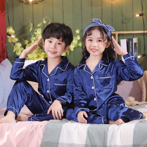 Brand Kids Baby Boys Girls Silk Satin Pajama Set Clothes Autumn Winter Button-Down Cute Animal Print Nightwear Outfit Homewear