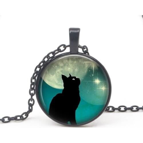 Top Charm Black Cat Moon Round Cartoon Pendant Necklace Fashion Mens Womens Accessories Long Necklace Children Favorite Gifts