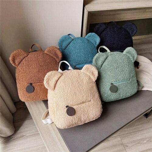 Casual Autumn Winter Lamb Fleece Womens Bagpack Cute Bear Shaped Shoulder Backpack Portable Children Travel Shopping Rucksacks