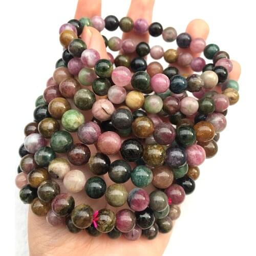 Natural rainbow tourmaline round beads bracelet colorful turmalinas stone loose Bead woman gift Gemstone For Jewelry Making DIY