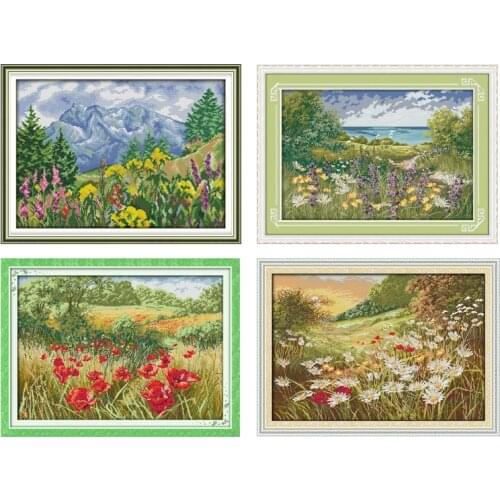 Joy sunday mountain flower brilliant series pattern Cross stitch kits Count Print Canvas DIY Handmade Needlework Embroidery Set