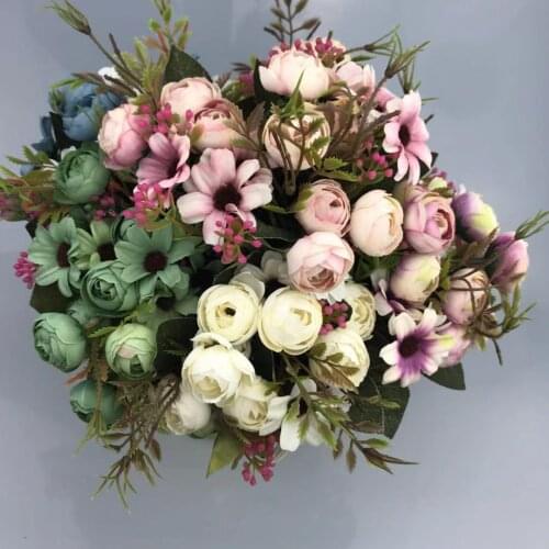 Multicolor Tea Roses Vases for Home Decoration Accessories Fake Daisy Plastic Plants Wedding Decorative Artificial Flowers Cheap