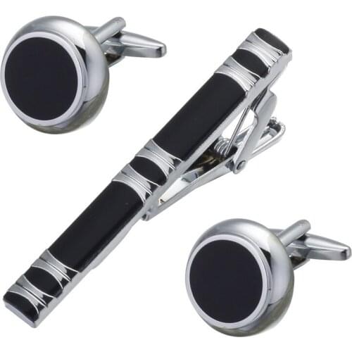 Luxury Men Plating Metal Necktie Tie Bar Clasp Tie Clip with Rhinestone Fashion Simple Gift Cuff Links for Wedding black / Silv