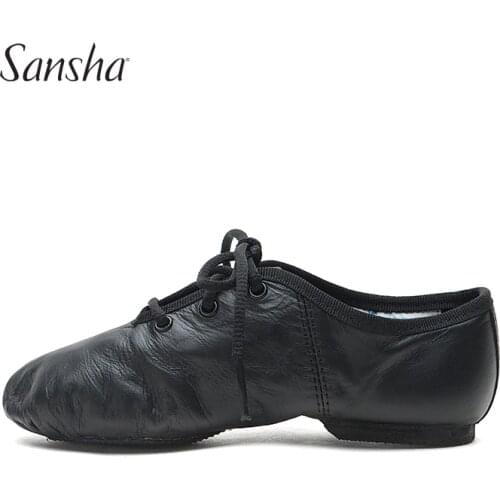 Sansha Kids Lace-up Jazz Shoes Superior Cow Leather EVA Sole Girls Boys Children Modern Jazz Sneakers Salsa Dance Shoes JS85LCO