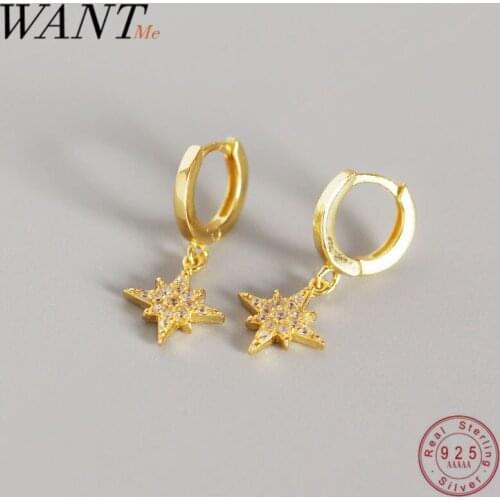 WANTME Real 100% 925 Sterling Silver High Quality Pave CZ Geometric Octagonal Star Jewelry Studs Earrings for Women Accessories