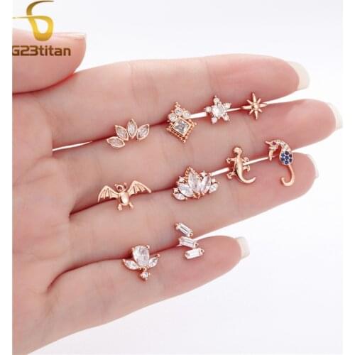 1PC Surgical Steel Cz Cartilage Earring Helix Daith Conch Tragus Piecring Earrings Flower Star Ear Piercing Jewelry 16G Rod