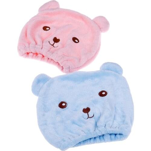 1pcs Cute Bear Shower Cap Hair Wrapped Towels Blue Pink Microfiber Bath Hats Dry Hair Cap Quickly Dry Hair Cap Bath Accessories