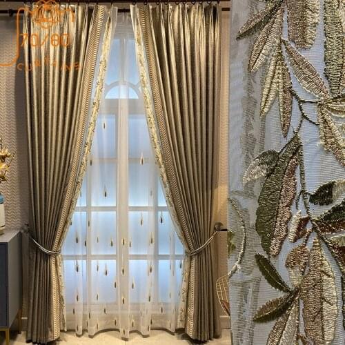New Light Luxury French Simulation Silk Jacquard Stitching Blackout Curtains for Living Room Bedroom Embroidered Curtain Yarn