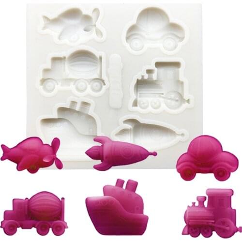 Wholesale 10 pcs Silicone Mold Car Plane Ship Rocket Sugarcraft Cupcake Chocolate Baking Mold Fondant Cake Decorating Tools