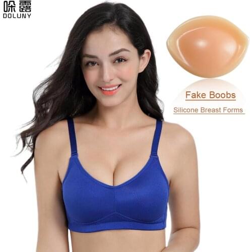 Silicone Breast Forms and the Blue Mastectomy Bra 95C has Pocket insert Artificial Fake Breast Prosthesis Pad for Women D3
