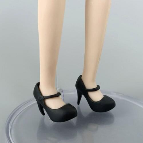 Black High Heeled Shoes for Barbie Doll Office Lady Shoes for Blythe Doll Ankle Sandalias Doll Accessories DIY Playhouse Toys