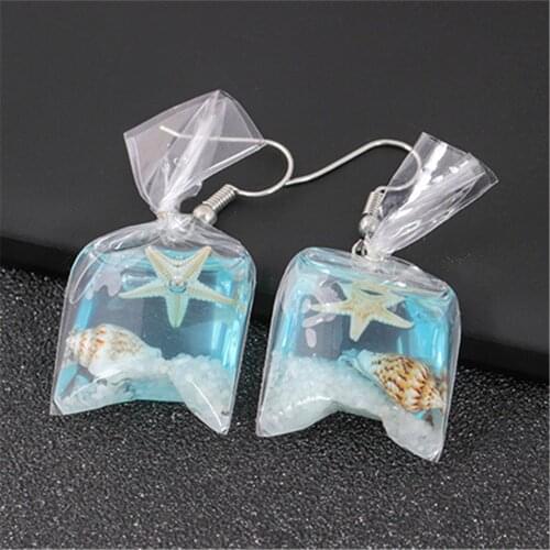 Creative Wind Blue Color Shell Starfish Drop Earrings For Women Transparent Lovely Dangle Earring Gifts Jewelry Q-155