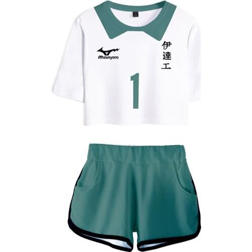 2020 Fashion Volleyball Junior Character Women Tracksuit Haikyu!! Sexy Two Piece Sets Soft T-shirt Elastic Shorts Kpop Sexy top