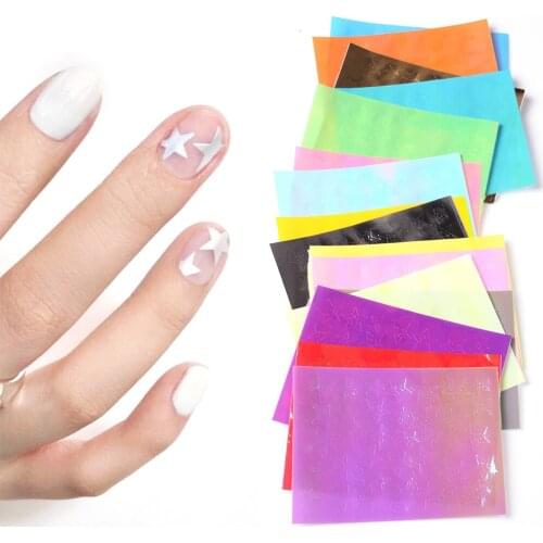16 Pcs Nail Stickers 3D Nail Slider Stars Stickers Glitter Shiny Decoration Decal DIY Transfer Adhesive Colorful Nail Art Tips