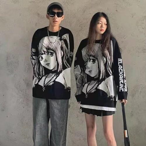 2021 men and women can wear hip-hop streetwear Harajuku sweater retro Japanese anime girl knitted sweater autumn cotton pullover