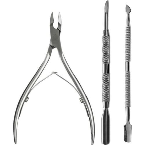 3pcs/set Stainless Steel Trimming Professional Fingernail Pusher Cutter Art Cuticle Scissors Cuticle Clipper Manicure Tools