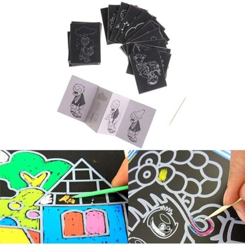 8Sheets/set Kids Painting Scratch Paper Colorful Magic Art With Drawing Stick