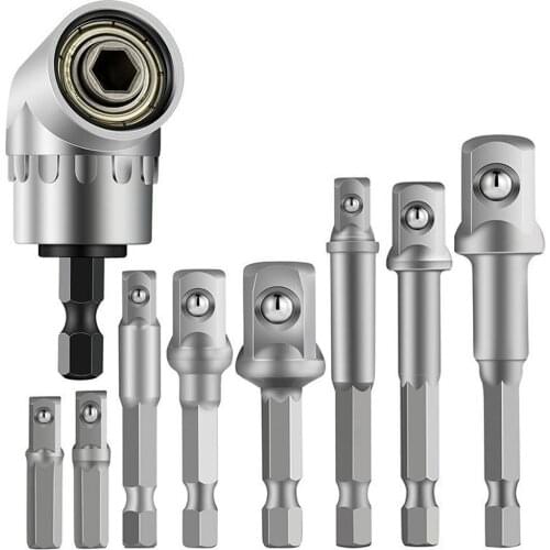 8Pcs Socket Adapter Impact Hex Shank Drill Bits Bar Set 1/4" 3/8" 1/2" Right Angle Drill Adapter Attachment Extension Tool