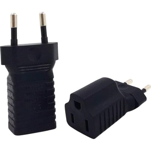 European Female To US NEMA 5-15R Male Power Converter Adapter American 3 Pole To EU 2 Round Pins 4.0mm Plug 10A 250V Black