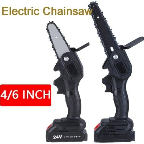 4/6 inch Cordless Electric Chain Saw 24V Battery&Charger Portable Rechargeable Woodworking Logging Saw with Makita Battery