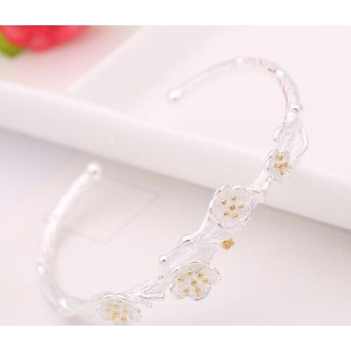 925 Sterling Silver Bracelet Women Open Bangles Jewelry Plum Plated Bangles Bracelet Silver Jewelry Pulseras Mujer Best Friends