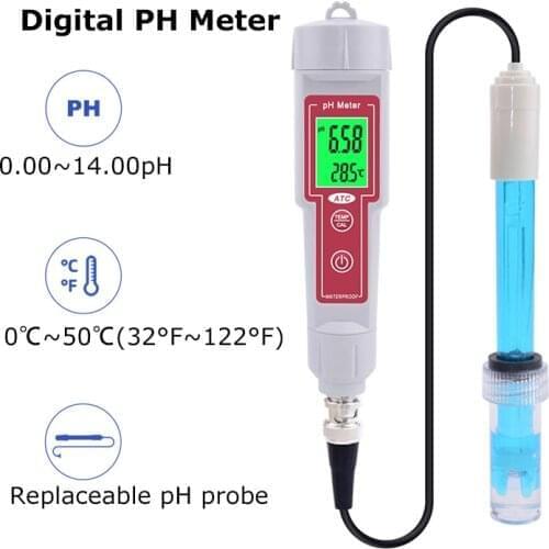 Digital 2 in 1 PH TEMP Meter Pen Type Acidimeter Water Quality Tester Pool Drink Water Aquarium Replaceable BNC Probe PH Tester