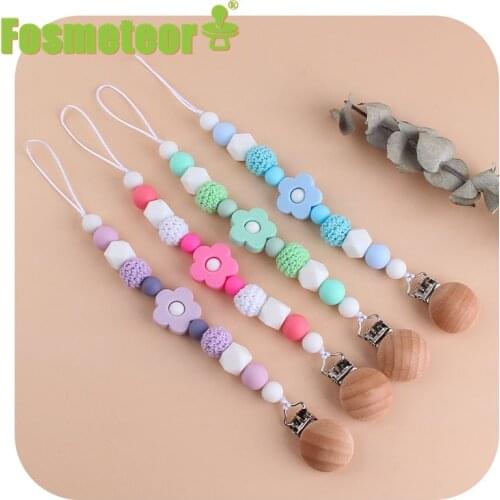 Fosmeteor Baby Pacifier Chain Clip Dummy Holder For Nipples Clips Silicone Flower Shape Teething Beads Baby Birthday Gifts