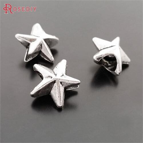 E693)30 pieces 15mm,hole 3.5mm Antique Silver Alloy Star Shape Large Hole Spacer Beads Bracelets Beads Diy Jewelry Findings