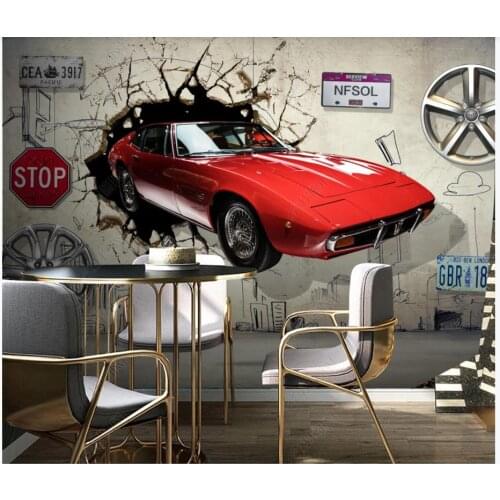 Custom photo wallpaper for walls 3 d mural Retro style red car broken wall mural TV background wall papers home decoration