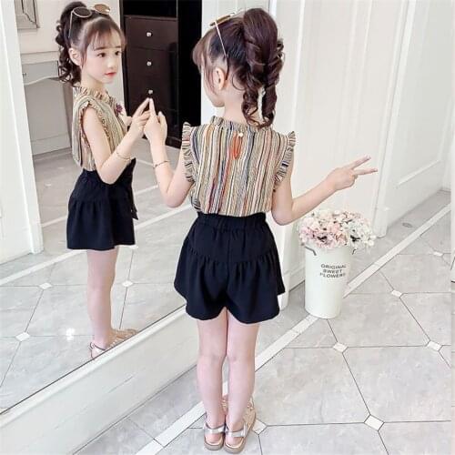 Kids Baby Girls flower print T shirt Tops+ Knit Shorts Clothes Set Lovely Fashion Clothing Summer Casual Tshirt Outfits