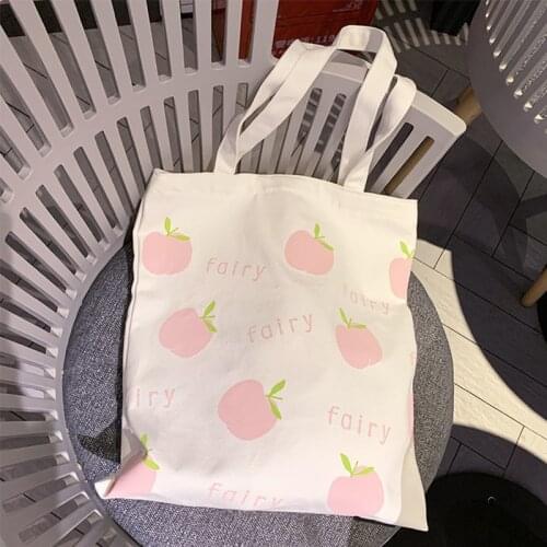 Canvas Totes Purses and Handbags for Women 2021 Fashion Girls Female Shoppers Casual New Cute Cartoon Honey Peaches Shoulder Bag