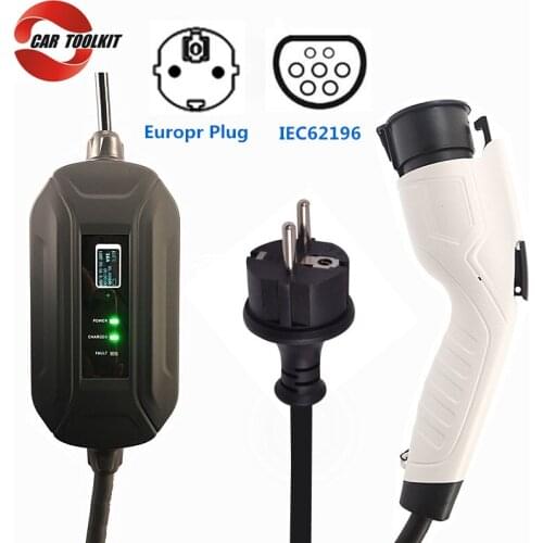 16A 32A Level 2 EV Charger Plug Cable Portable EVSE Schuko Connector Universal IEC 62196-2 Type 2 Electric Car Charging 5m Cable