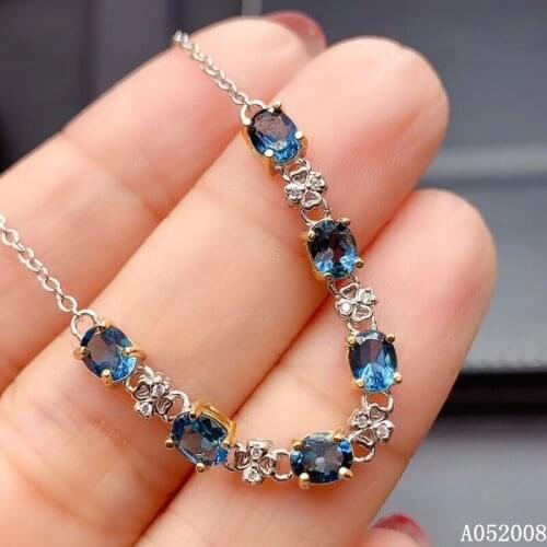 KJJEAXCMY fine jewelry 925 sterling silver inlaid natural blue topaz bracelet elegant female bracelet support testing