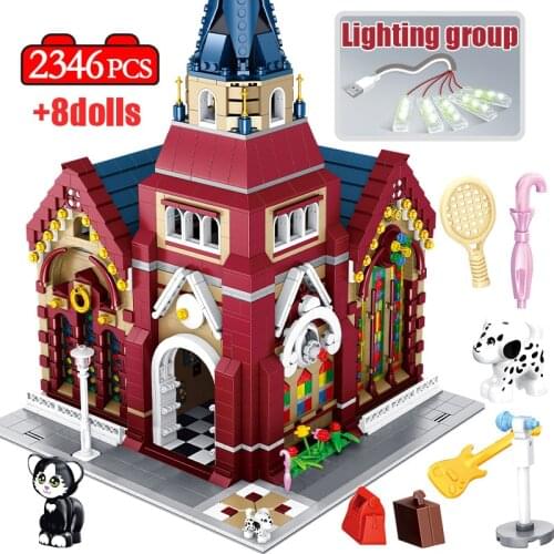 2346pcs City DIY Street View House Villa Model Bricks Friends Castle Architecture Church Building Blocks Toys for Children Grils
