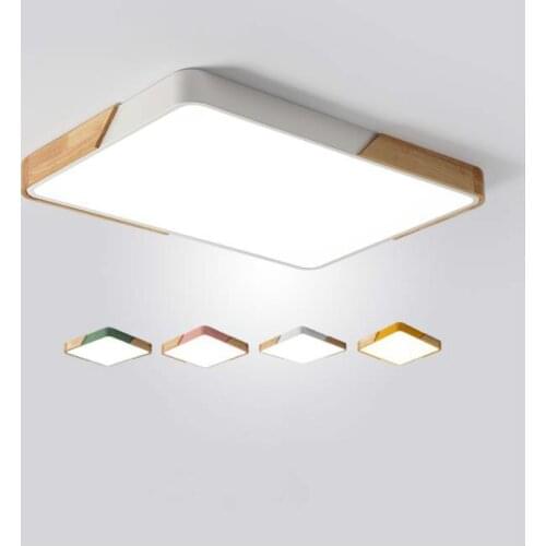 Nordic Square Multicolor Alloy Led Ceiling Lights Living Room Oak Dimmable Led Ceiling Lamp Bedroom Led Ceiling Light Fixtures