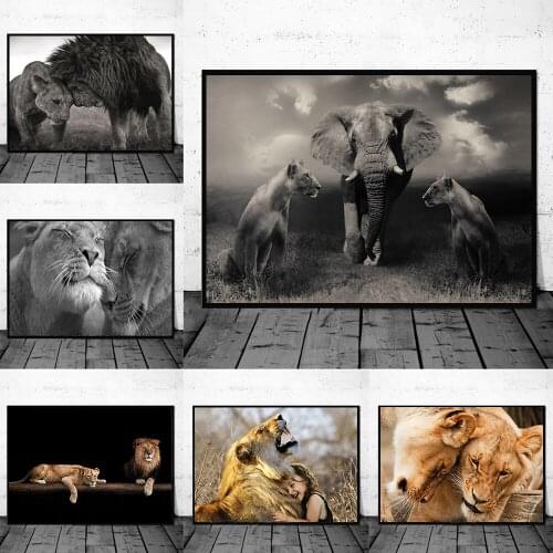 Nordic Black African Lions Canvas Paintings On the Wall Art Posters And Prints Lion Head To Head Art Pictures Home Decoration