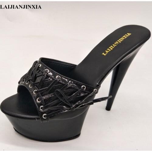 LAIJIANJINXIA New Women Slippers Summer 15cm High Heels Shoes Woman Flip Flops Fashion Platform Female Slides Ladies Shoes
