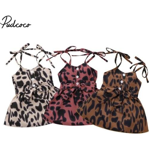 New Summer Baby Girls Dress Heart/Leopard Suspender Dress Fashion Button Bandage High Waist A-line Princess Dress 9M-4T