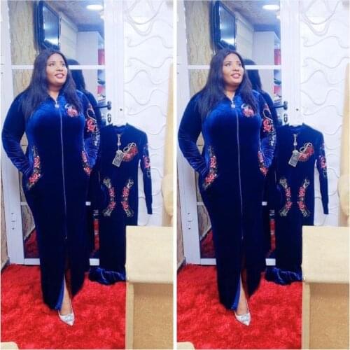 New Style African Womens Dashiki Fashion Velvet Fabrics Stretch Loose Embroidery Long Dress Size L XL XXL