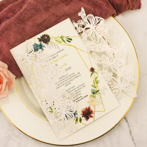 1pcs free shipping Laser Cut Butterfly wedding invitation cards for mis Quince 15th Bridal shower birthday sweet 15 sweet 16