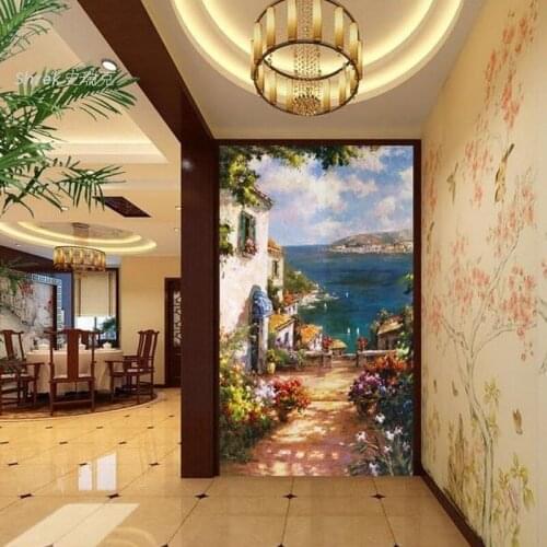 Drop Shipping photo Wallpaper 3D Hand Painted Oil Painting Mystery Mediterranean Corridor Vertical Whole Gum Wallpaper Mural