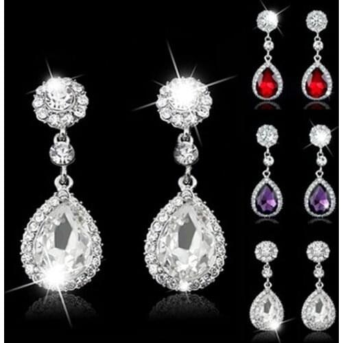 Luxury Crystal Rhinestone Charms Earrings Tear Drop Water Drop Shape Dangle Earrings Wedding Bridal Jewelry Gifts For Women