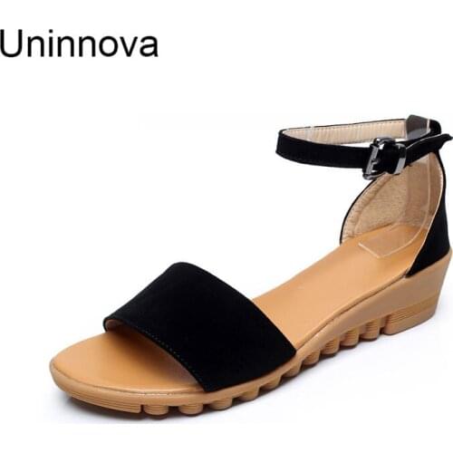 Ankle Strap Platform Summer Wedges Sandals Black Green Wear-resistant Tpu Outsole Cool Summer Med Heel Shoes Uninnova WSA084