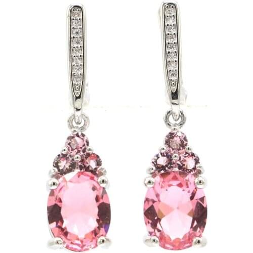 32x8mm Lovely Cute Created Violet Tanzanite Aquamarine Peridot Pink Tourmaline Kunzite CZ For Sister Silver Earrings Wholesale